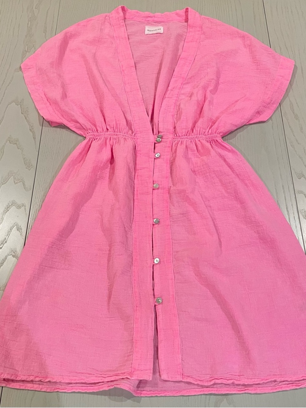 HONORINE Beatriz Shirred Cotton Gauze Mini Dress Coverup Pink - Medium